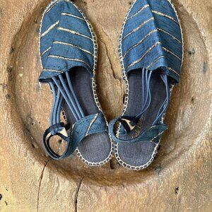 Toni Pons blue gold slingback low-wedge women's espadrilles size 38 / 7.5